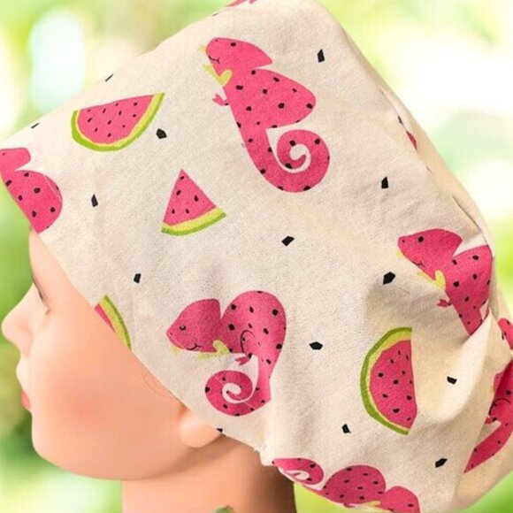 Chameleon Watermelon ~ Euro Scrub Cap, Nurse Cap, Scrub Hat, CNA,MD, Vet, Tech - Picture 1 of 3